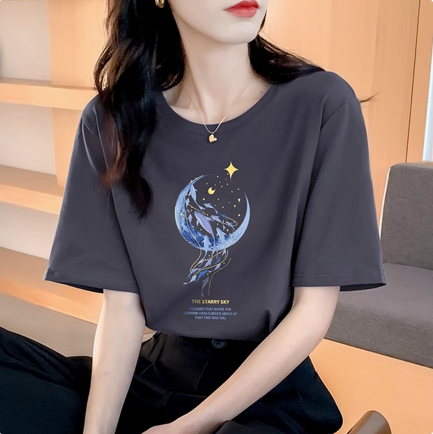 宽松纯棉短袖t恤女士夏装新款漂亮别致上衣小众设计感流行印花潮 商品图