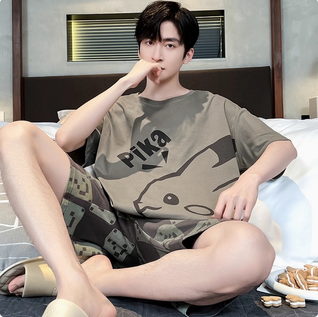 夏季男款睡衣纯棉短袖卡通青少年男士夏天薄款大码学生家居服套装 商品图