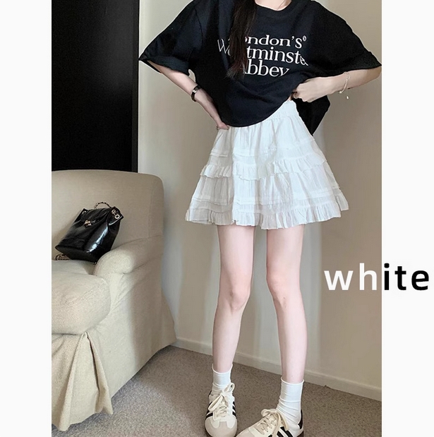 白色蕾丝短裙女春秋夏2025年新款芭蕾风蛋糕裙高腰a字蓬蓬半身裙