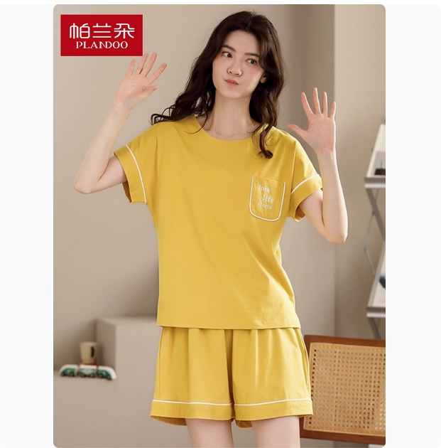 帕兰朵睡衣女夏季纯棉薄款短袖短裤运动家居服两件套装夏款可外穿 商品图
